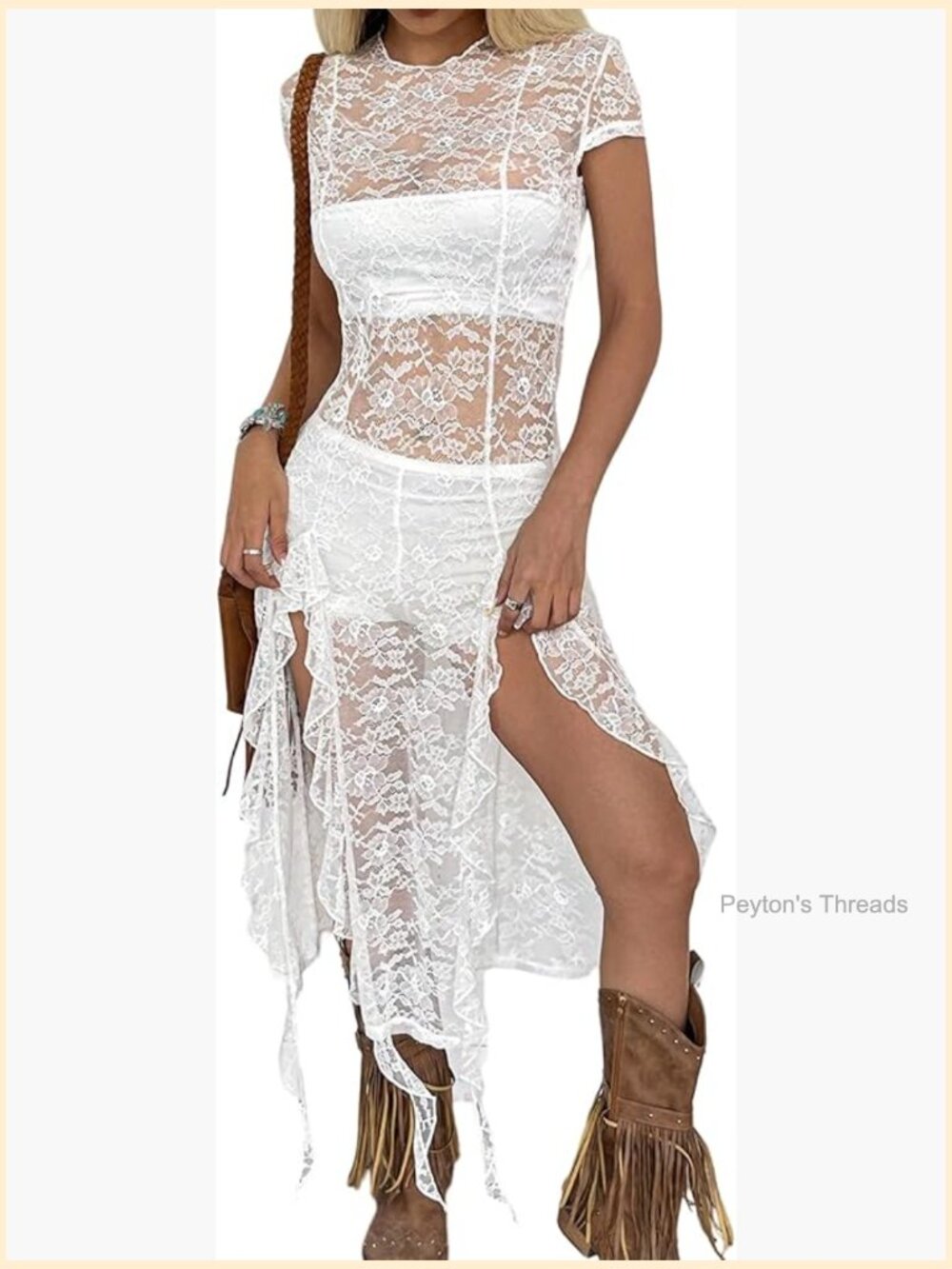 White Lace Sheer Maxi Dress with High Slits